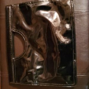 Black patent leather clutch